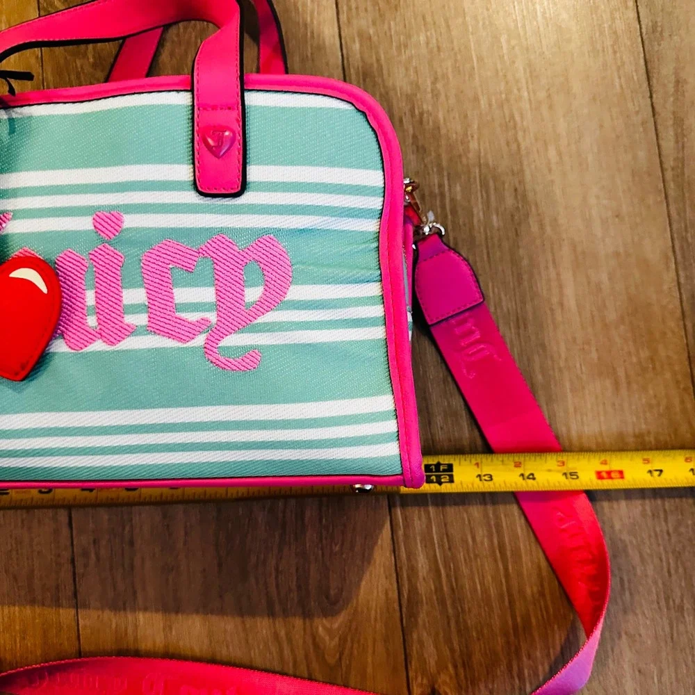 Juicy Couture Paradise Satchel Retro Green Pink Striped Crossbody NEW